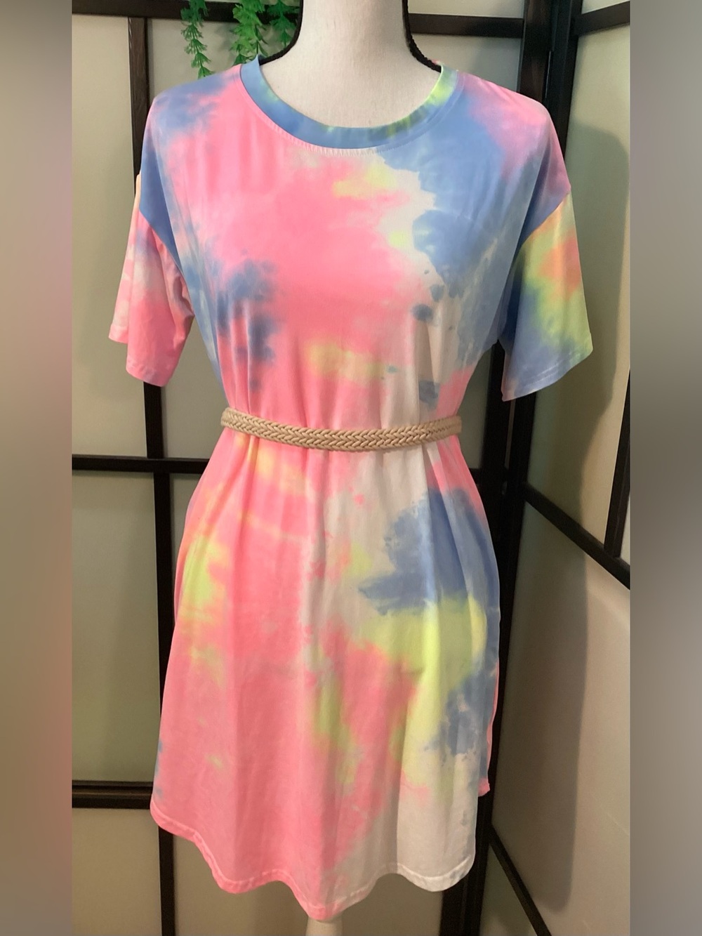 Tie dye summer dress with pockets. S